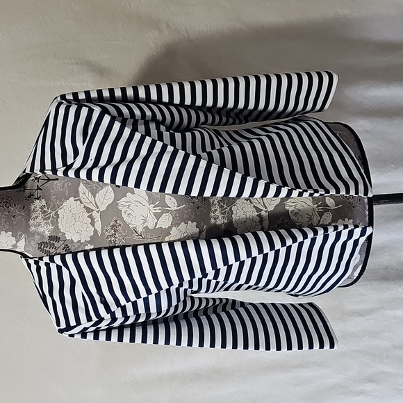 Toni Morgan Navy & White Striped Jacket 3/4 Sleeve - Picture 3 of 6